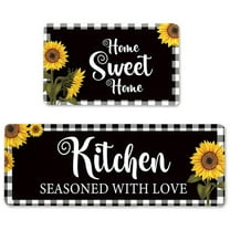 Sunflower Kitchen Mat Set of 2 Farm Non Slip Thick Kitchen Rugs and Mats Plaid Waterproof Anti Fatigue Mats for Kitchen Floor Kitchen Rug Runner Standing Mat