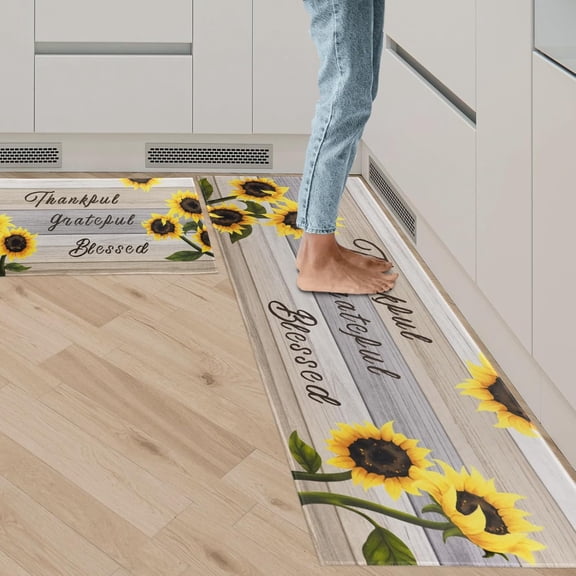 Sunflower Kitchen Mat Set of 2, Yellow Sunflower Kitchen Rugs and Mats Non-skid Washable Kitchen Floor Mats for in Front of Sink, Country Farmhouse Sunflower Kitchen Decor and Accessories(Multicolor)