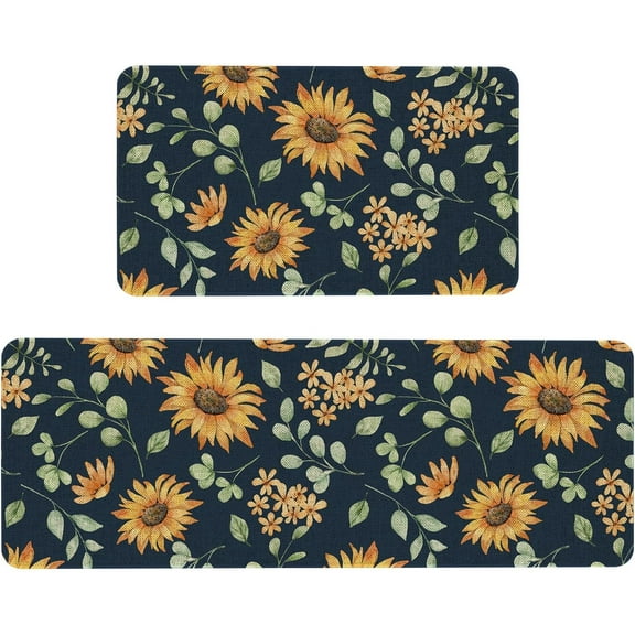 Sunflower Kitchen Mat Sets 2 Piece Farmhouse Anti Fatigue Waterproof Stain Resistant Floor Rug Non S Laundry Room Rug - 17x29 and 17x47 Inch