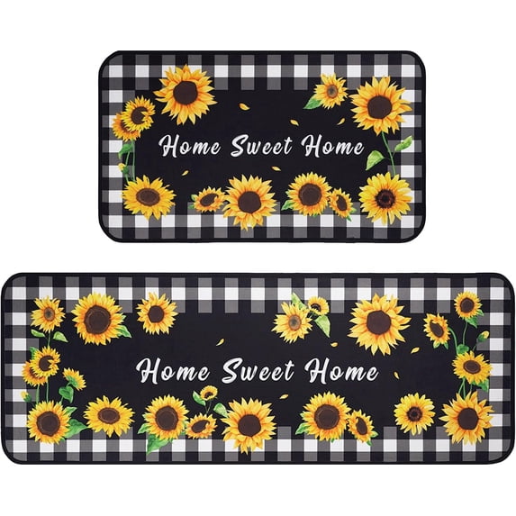 Sunflower Kitchen Mat, Yellow Spring Summer Modern Farmhouse Sunflower Kitchen Rugs Set of 2 Carpet Floor Mat, Yellow Sunflower Kitchen Decor and Accessories Mats 17x30 and 17x47 Inch