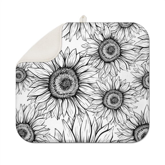 Sunflower Kitchen Mat for Dish Drying, Microfiber 16x18 Inch Pad, Absorbent and Foldable Drainer Mat for Sink or Countertop