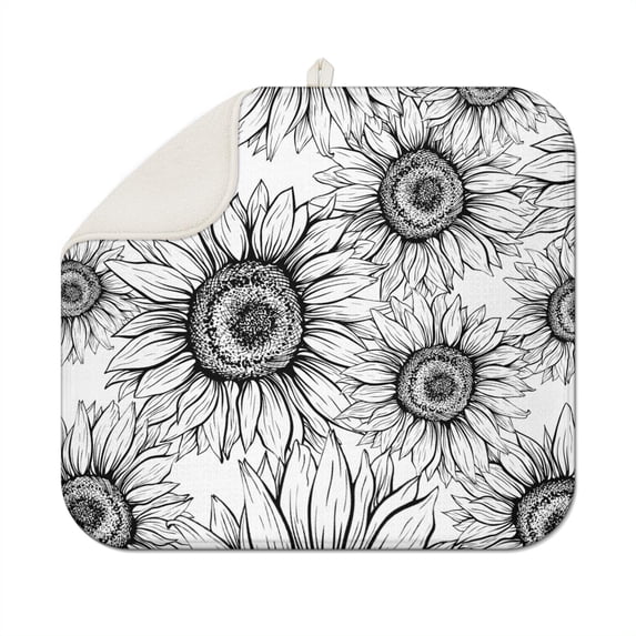 Sunflower Kitchen Mat for Dish Drying, Microfiber 16x18 Inch Pad, Absorbent and Foldable Drainer Mat for Sink or Countertop
