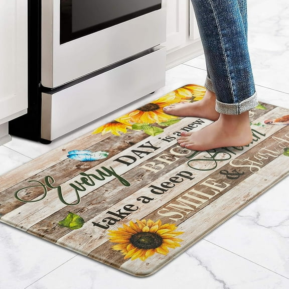 Sunflower Kitchen Mats for Floor Farmhouse Kitchen Rugs Anti Fatigue Mats for Kitchen Floor, Butterfly Floral Kitchen Rugs Non Slip Washable Kitchen Floor Mats for Home, Sink, 18'''' x 30''''