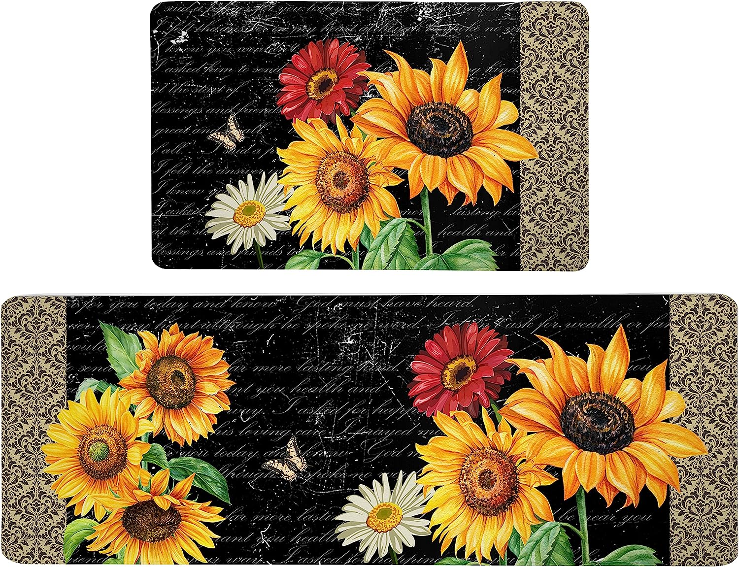 Sunflower Rugs For Kitchen Sunflower Kitchen Mats Set of 2 Vintage Sunflowers Damask Decor Anti ...