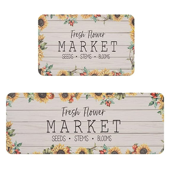 Sunflower Kitchen Mats Set of 2 Non Slip Home Sweet Home Kitchen Rugs Seasonal Flowers Home Decor Low-Profile Washable Floor Mat
