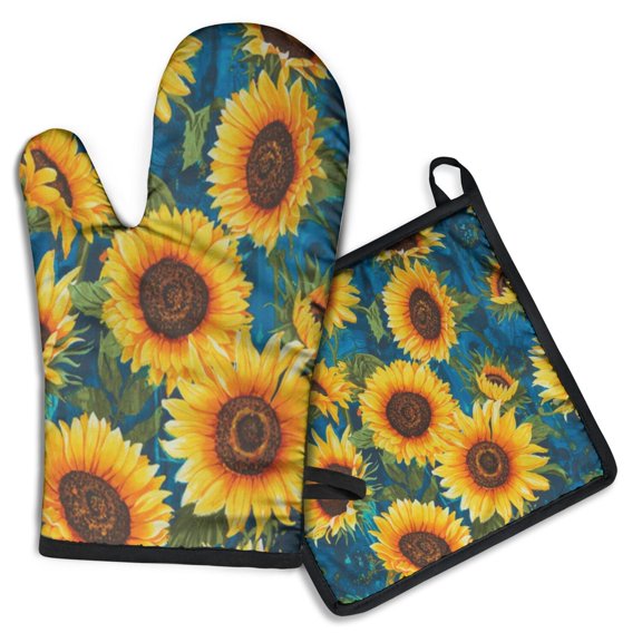 Sunflower Kitchen Oven Mitt and Pot Holder Sets 2 Pcs for Baking, Cooking and Grilling, Heat Resistant Up To 392 °F