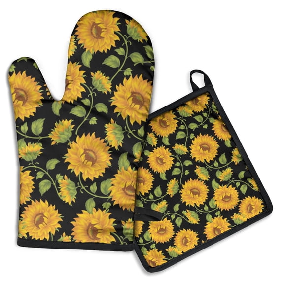 Sunflower Kitchen Oven Mitt and Pot Holder Sets 2 Pcs for Baking, Cooking and Grilling, Heat Resistant Up To 392 °F