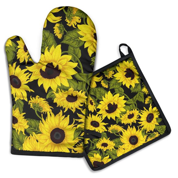 Sunflower Kitchen Oven Mitt and Pot Holder Sets 2 Pcs for Baking, Cooking and Grilling, Heat Resistant Up To 392 °F