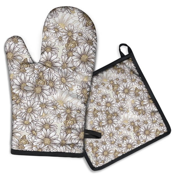 Sunflower Kitchen Oven Mitt and Pot Holder Sets 2 Pcs for Baking, Cooking and Grilling, Heat Resistant Up To 392 °F