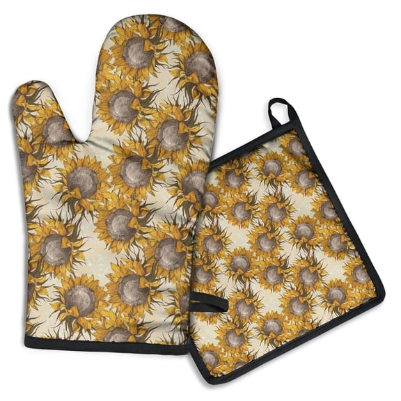 Sunflower Kitchen Oven Mitt and Pot Holder Sets 2 Pcs for Baking, Cooking and Grilling, Heat Resistant Up To 392 °F