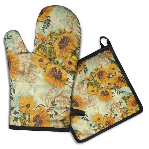 Sunflower Kitchen Oven Mitt and Pot Holder Sets 2 Pcs for Baking, Cooking and Grilling, Heat Resistant Up To 392 °F