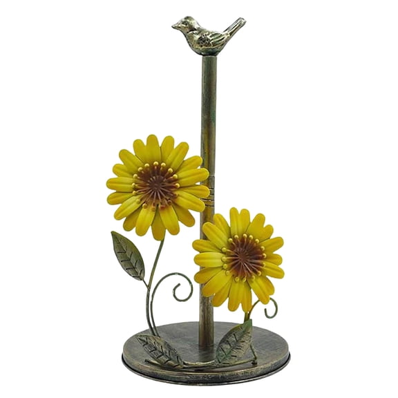 Sunflower Kitchen Paper Towel Holder, Metal Flower Birds Paper Towel Holder Countertop, Rustic Kitchen Counter Decor Housewarming Gifts
