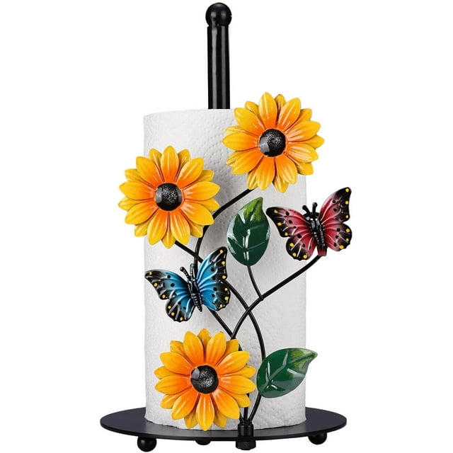 Sunflower Kitchen Paper Towel Holder Yellow Home Decor Black Metal