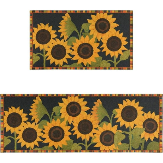 Sunflower Kitchen Rug and Sets 2 Piece Non Skid Washable mat for Farmhouse Floral Kitchen mats for Floor Retro Kitchen Decor