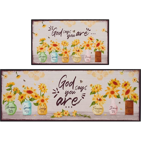 Sunflower Kitchen Rugs - 2 Piece Kitchen Mats Set Non-Slip Kitchen Backing Area Rugs (Sunflower B)