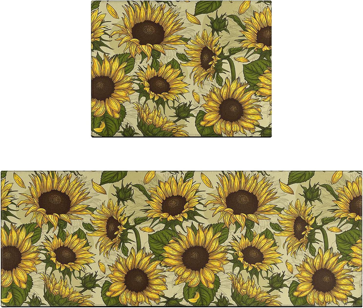 U'Artlines Sunflower Set of 2 Non Slip Kitchen Rugs and Mats Rubber Ba –  Modern Rugs and Decor