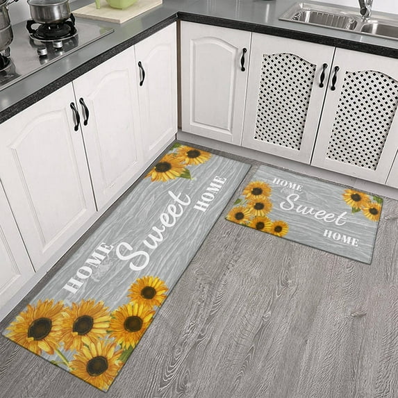 Sunflower Kitchen Rugs - Kitchen Mat Set of 2, Sunflower Decor Sunflower Rugs for Kitchen, Country Sunflower Kitchen Decor Accessories, Kitchen Floor Mats for in Front of Sink, Sunflower Rugs and Mats
