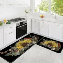 Sunflower Kitchen Rugs Kitchen Mats for Floor 2 Piece, A in Front of Sink and Black Kitchen Matt for Standing for Kitchen Decor 17"X30" 17"X47"