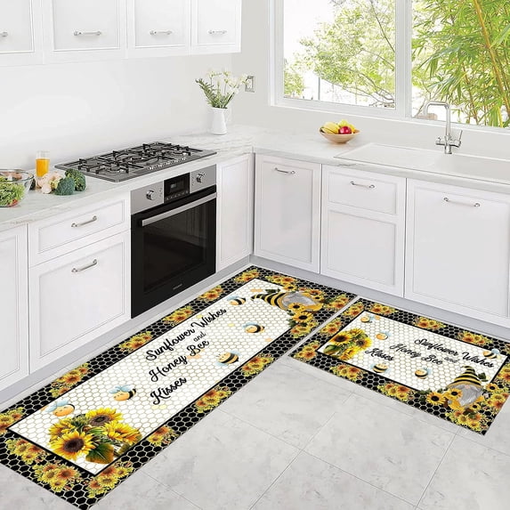 Sunflower Kitchen Rugs Kitchen Mats for Floor 2 Piece, Anti Fatigue Floor Mat for Kitchen, Kitchen Floor Mats for in Front of Sink and Kitchen Matt for Standing for Kitchen Decor 17"X30"+17"X47"