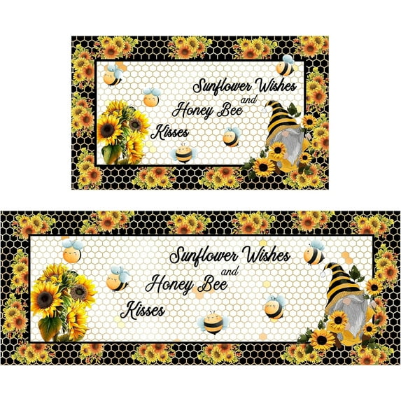 Sunflower Kitchen Rugs Kitchen Mats for Floor 2 Piece, Anti Fatigue Floor Mat for Kitchen, Kitchen Floor Mats for in Front of Sink and Kitchen Matt for Standing for Kitchen Decor 17"X30"+17"X47"
