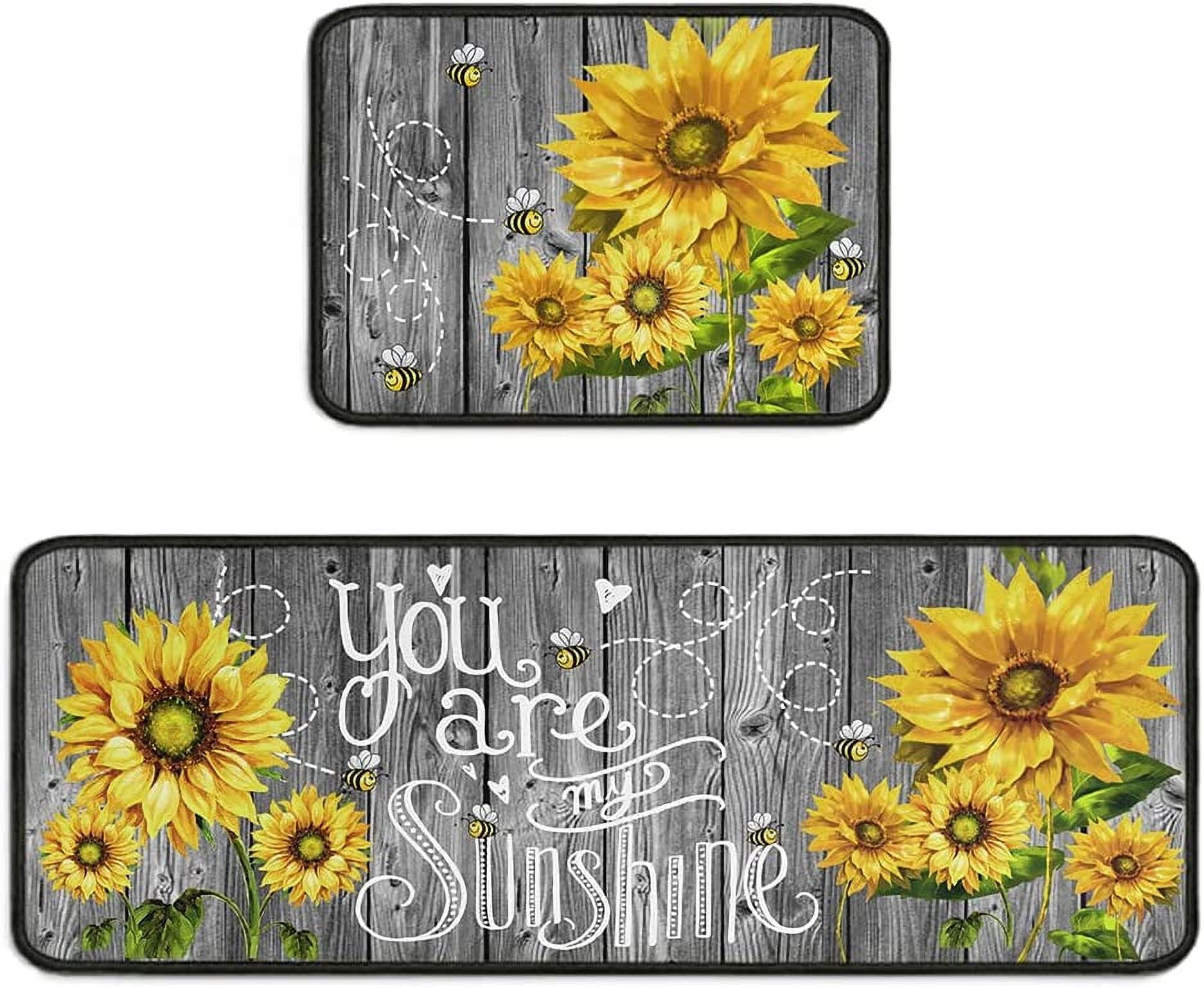 "Sunflower Decor Kitchen Rugs Mat Set, Anti Fatigue, Non Slip