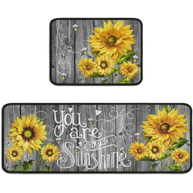 "Sunflower Decor Kitchen Rugs Mat Set, Anti Fatigue, Non Slip