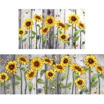 Sunflower Kitchen Rugs and Mats Anti Fatigue, Sunflower Kitchen Mat Cushioned Anti Fatigue 2 Piece Set and Gray Kitchen Floor mat for in Front of Sink for Home Kitchen Decor or Office 17"x30" 17"x47"