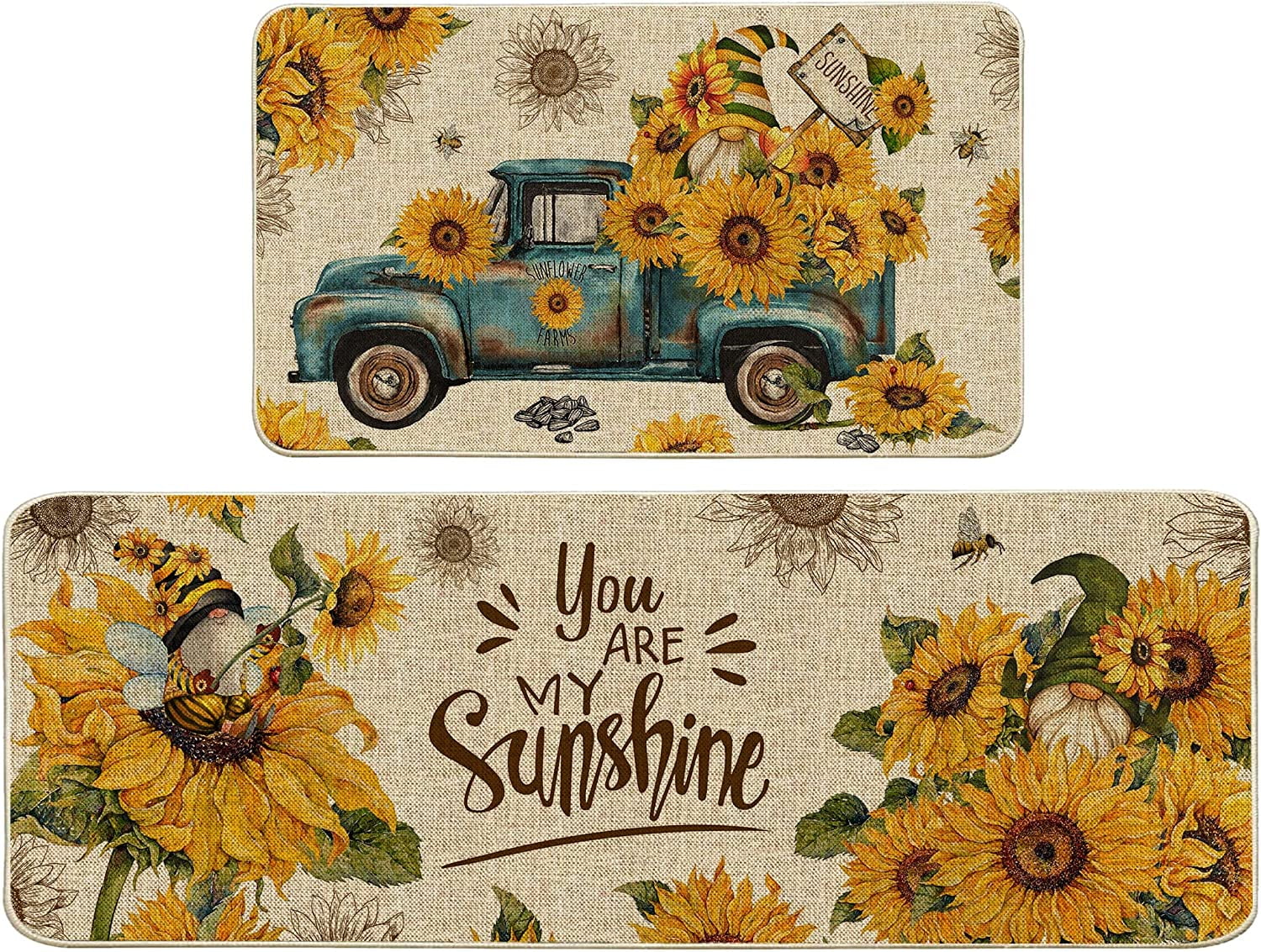 Sunflower Kitchen Rugs and Mats Set of 2, Anti Fatigue Kitchen Mats for