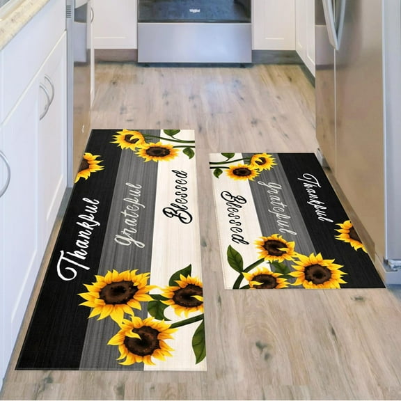 Sunflower Kitchen Rugs and Mats Set of 2, Farmhouse Sunflower Kitchen Decor and Accessories Decoration, Tricolor sunflower Kitchen Rug Non-skid Washable Kitchen Mats for Floor, 17"x 47"+17"x 30"