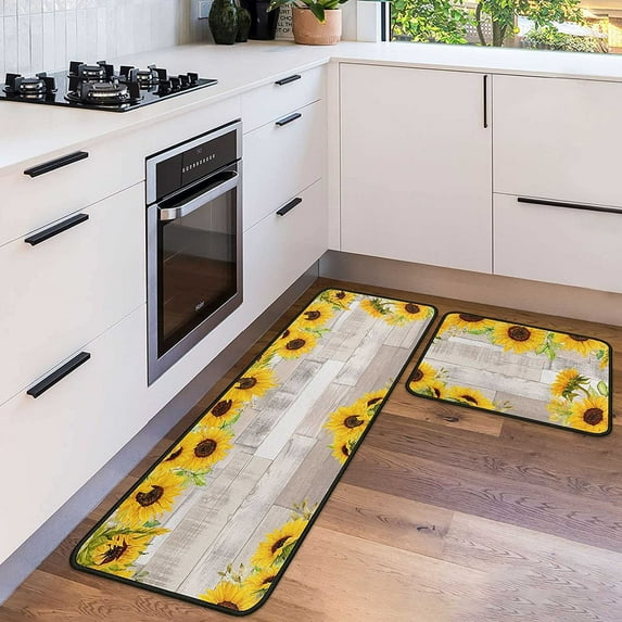 Sunflower Kitchen Rugs and Mats Set of 2 Pieces Washable Non-Slip Backing Anti Fatigue Kitchen Mat Microfiber Kitchen Runner Rugs for Home Kitchen 17"x47.2"+17"x23.6"