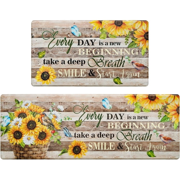 Sunflower Kitchen Rugs Set of 2 Farmhouse Kitchen Mats for Floor Anti Fatigue Mats for Kitchen Floor, Butterfly Floral Kitchen Rugs Non Slip Washable Kitchen Floor Mats, 18''''x 30''''+18''''x 48''''