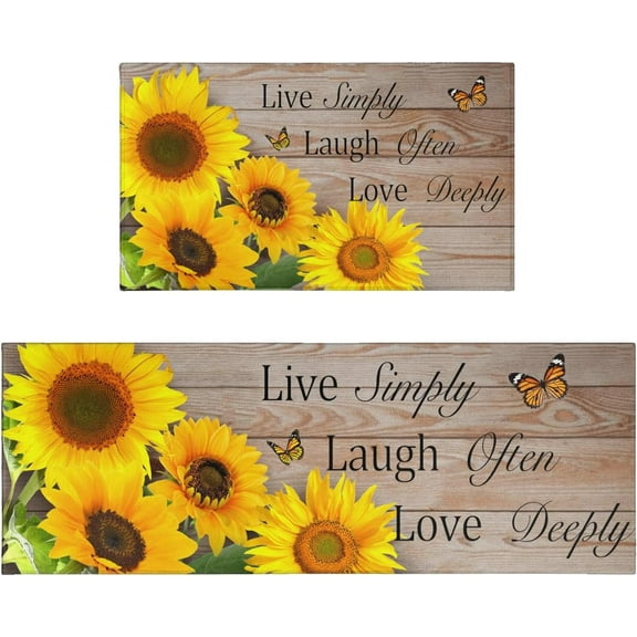 Sunflower Kitchen Rugs Set of 2, Farmhouse Sunflower Kitchen Mats Non-Slip Washable, Sunflower Kitchen Decor Floor Mats for Kitchen Sink Laundry Room, 17x30+17x47 Inch Yellow