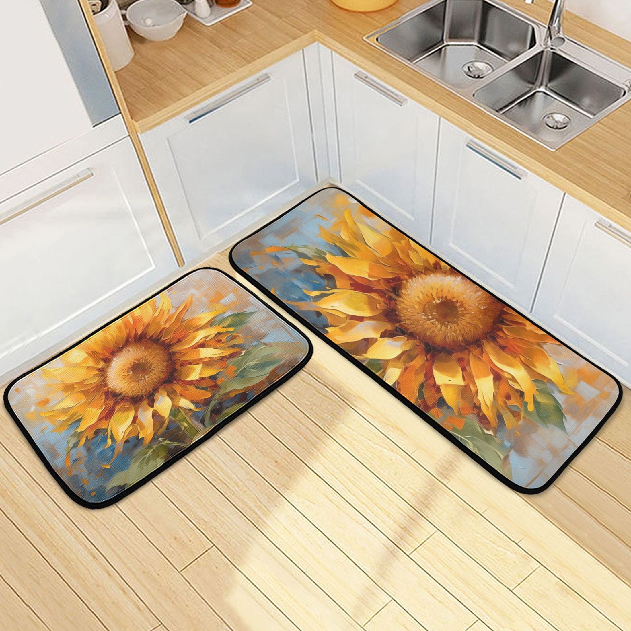 Sunflower Kitchen Rugs Set of 2 Non Slip Floor Foam Mat Cushioned Soft