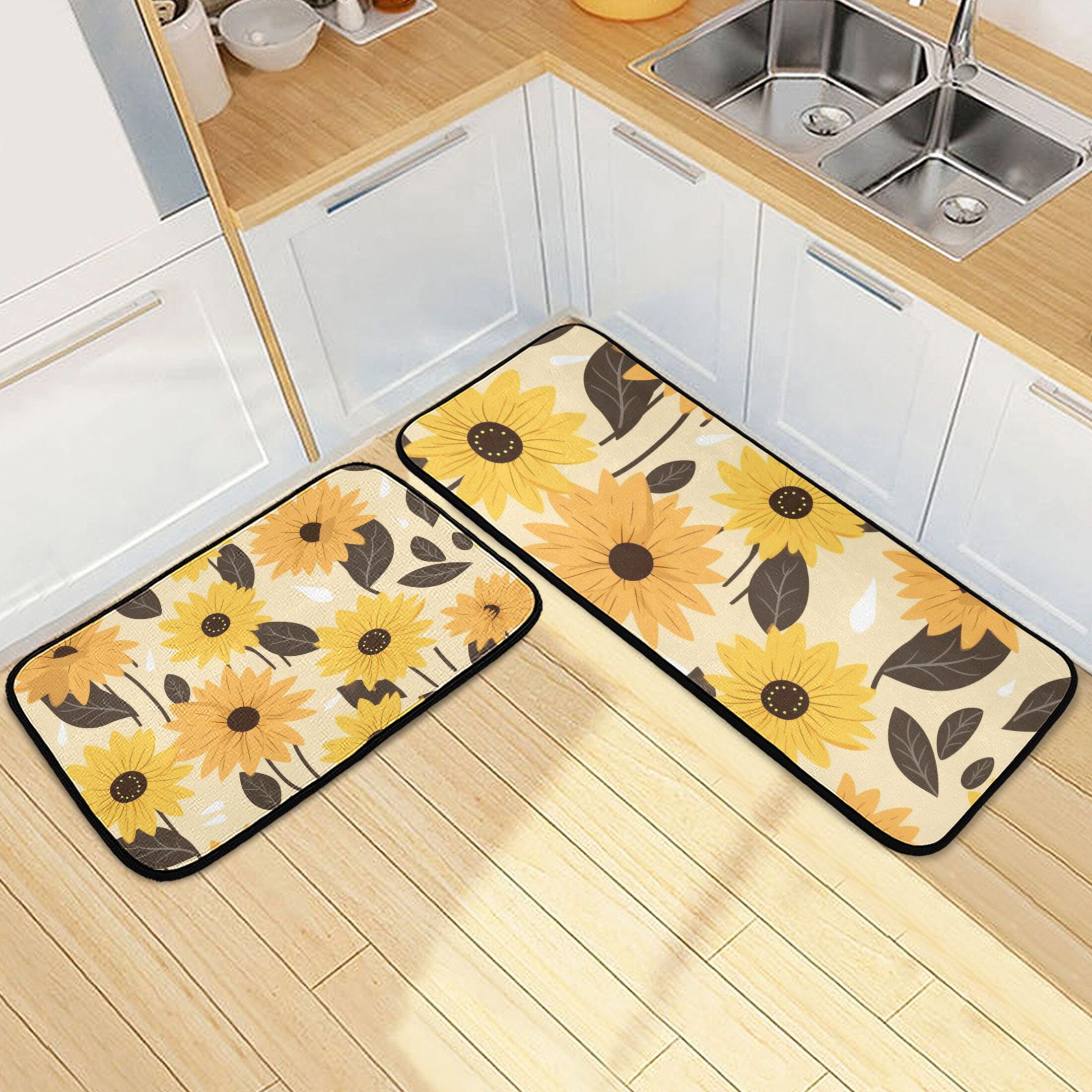 Sunflower Kitchen Rugs Set of 2 Non Slip Floor Foam Mat Cushioned Soft