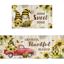 Sunflower Kitchen Rugs Sets of 2 Cute Gnome Yellow Kitchen Rug Mat Washable Non-Slip Kitchen Mats for Floor 2 Piece Sunflower Kitchen Decor