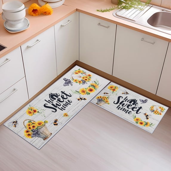 Sunflower Kitchen Rugs Sets of 2, Non Slip Washable Sunflower Rugs and Mats for Kitchen Floor, Sunflower Kitchen Decor, 17"x30"+17"x47" (Sunflower)