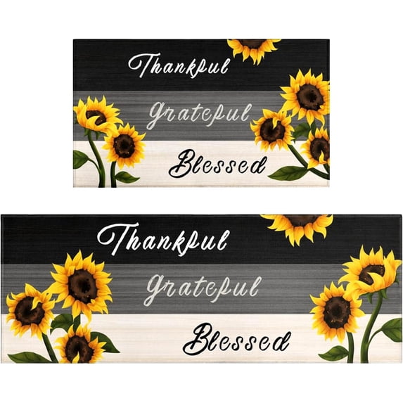 Sunflower Kitchen Rugs, Sunflower Decor Sunflower Rugs for Kitchen, Country Sunflower Kitchen Decor Accessories Things - Sunflower Rugs and Mats, Kitchen Mat Set of 2, 17x30 and 17x47 Inch