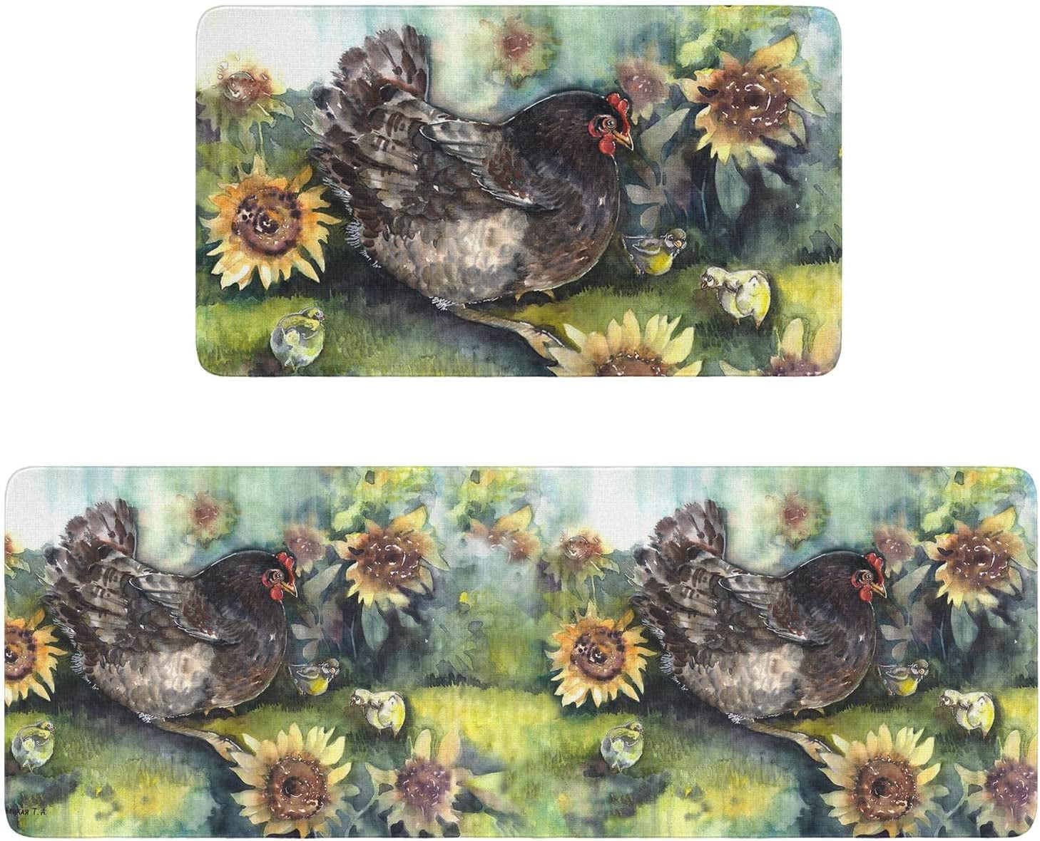 Black Sunflower Print Floor Mat
