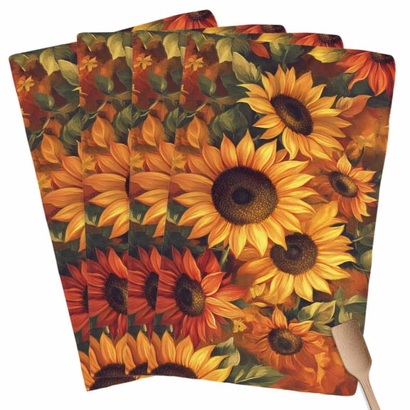 Sunflower Kitchen Towel Dish Cloths Set of 4, Microfiber Soft Kitchen Hand Towels, Spring Summer Floral Watercolor Botanical Absorbent Quick Drying Dishcloths 18 x 28 Inches