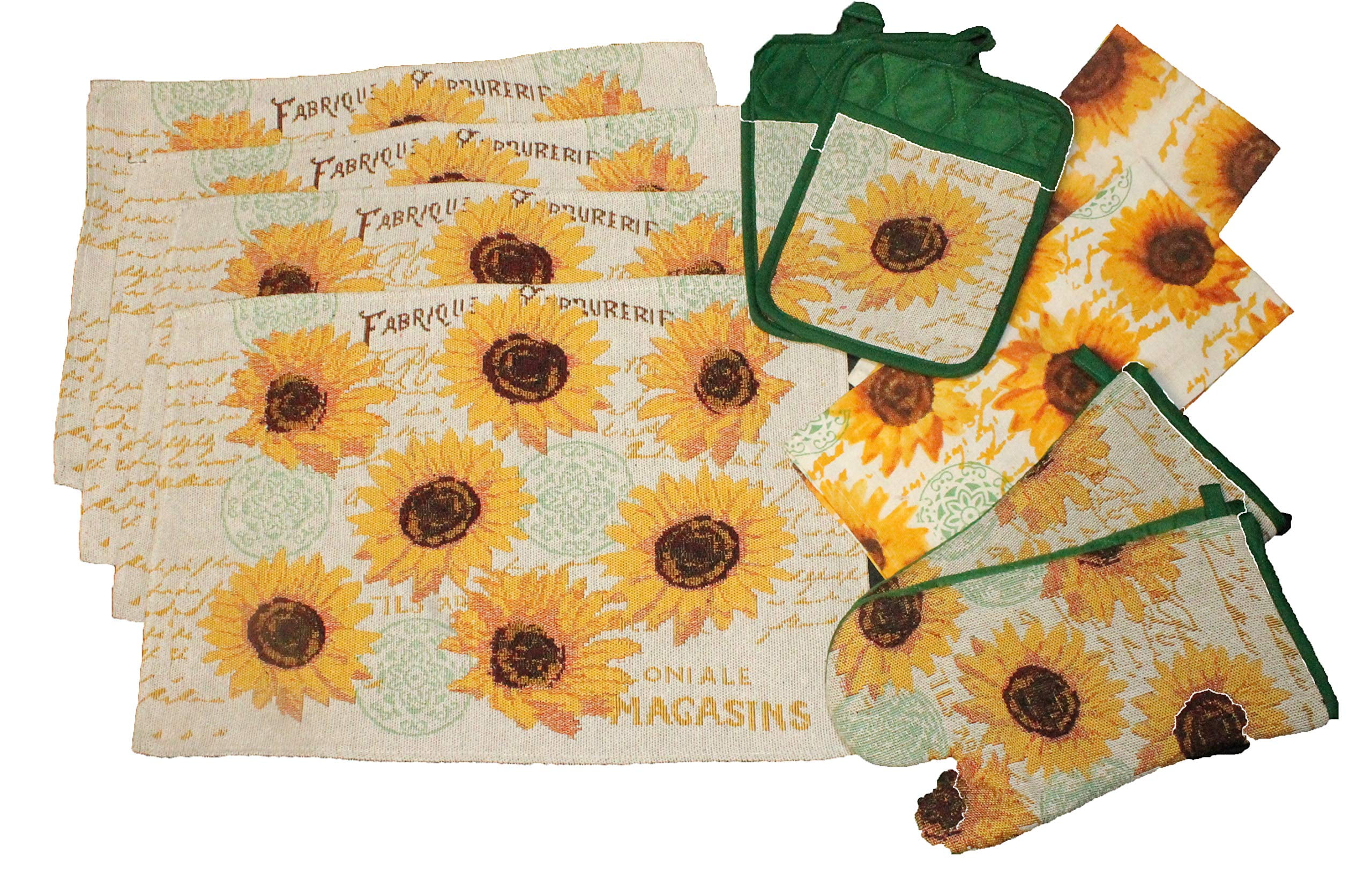 Kitchen Sunflower Dishtowel and Oven Mitts Set