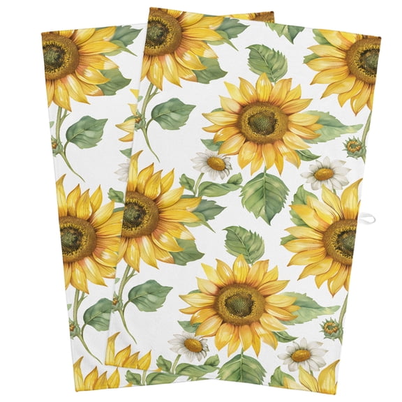 Sunflower Kitchen Towels, Absorbent Microfiber Kitchen Dish Hand Tea Bath Towel, Farmhouse Watercolor Botanical Summer Quick Dry Cleaning Cloth Dishclothes Decorative Sets, (2-PC, 18x28)