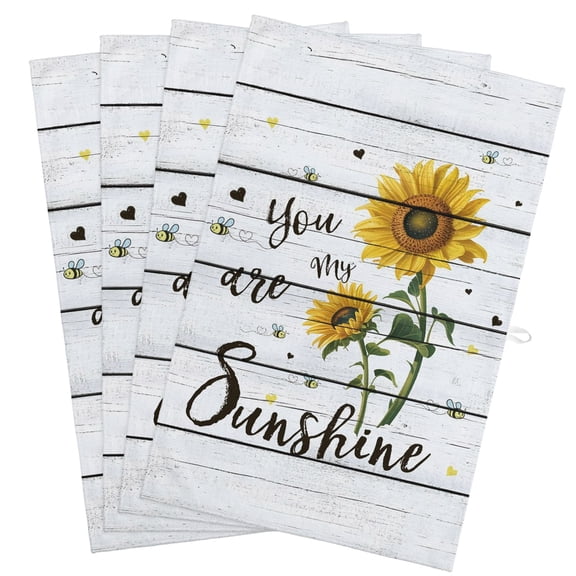 Sunflower Kitchen Towels, Absorbent Microfiber Kitchen Dish Hand Tea Bath Towel, Pastoral Farmhouse Botanical Floral Wooden Quick Dry Cleaning Cloth Dishclothes Decorative Sets, (4-PC, 18x28)