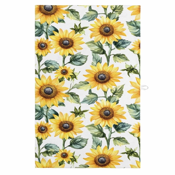 Sunflower Kitchen Towels, Absorbent Microfiber Kitchen Dish Hand Tea Bath Towel, Spring Green Botanical Summer Floral Quick Dry Cleaning Cloth Dishclothes Decorative Sets, (1-PC, 18x28)