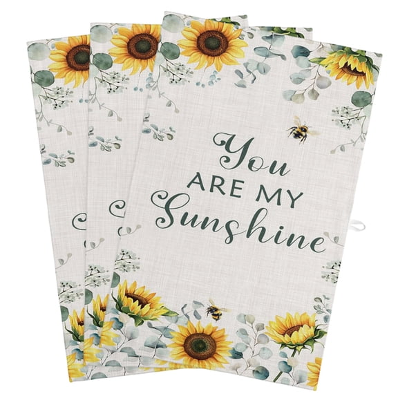 Sunflower Kitchen Towels,Absorbent Microfiber Kitchen Dish Hand Tea Bath Towel,Yellow Floral Summer Botanical Leaves Weeping Rustic Quick Dry Cleaning Cloth Dishclothes Decorative Sets,(3-PC,18x28)