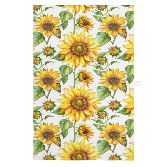 Sunflower Kitchen Towels, Absorbent Microfiber Kitchen Dish Hand Tea Bath Towel, Yellow Green Botanical Summer Rustic Quick Dry Cleaning Cloth Dishclothes Decorative Sets, (1-PC, 18x28)