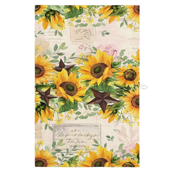 Sunflower Kitchen Towels, Absorbent Microfiber Kitchen Dish Hand Tea Bath Towel, Yellow Spring Floral Summer Botanical Rustic Quick Dry Cleaning Cloth Dishclothes Decorative Sets, (1-PC, 18x28)