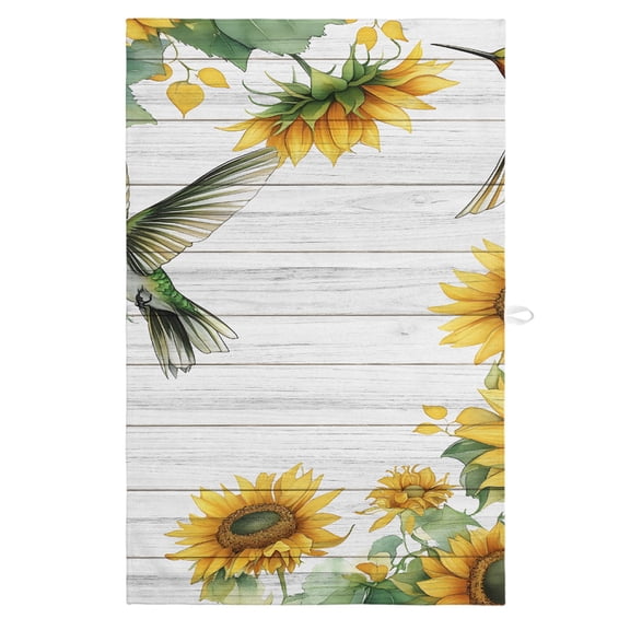 Sunflower Kitchen Towels, Absorbent Microfiber Kitchen Dish Hand Tea Bath Towel, Yellow Summer Botanical Hummingbird Quick Dry Cleaning Cloth Dishclothes Decorative Sets, (1-PC, 18x28)