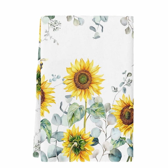 Sunflower Kitchen Towels Set of 1,Absorbent Microfiber Dish Tea Towels with Hanging Loop,Sage Green Summer Botanical Eucalyptus Farmhouse Bee Resuable Hand Towel for Home Kitchen Cleaning 18"x28"