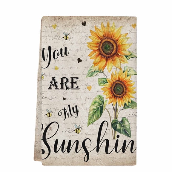 Sunflower Kitchen Towels Set of 1, Absorbent Microfiber Dish Tea Towels with Hanging Loop, Vintage Summer Botanical Bee Spring Floral Resuable Hand Towel for Home Kitchen Cooking Cleaning 18"x28"