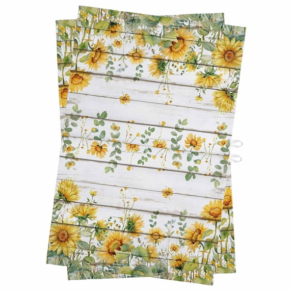 Sunflower Kitchen Towels Set of 2, Water Absorbent Dish Towel, Summer Eucalyptus Botanical Floral Retro Decorative Hand Towels - Quick Drying Cloth for Cooking Baking, 18x28 Inch